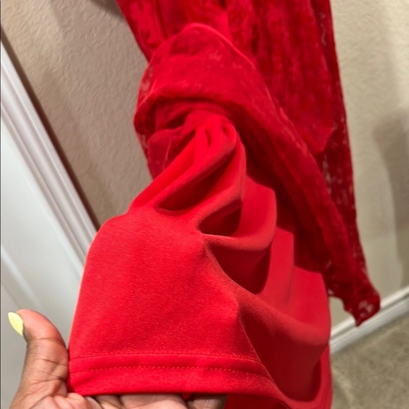 FlyCurvy Elegant Red Floral Dress 3/4 Sleeve Long Flowy Formal Plus Size XXXL - Picture 8 of 9